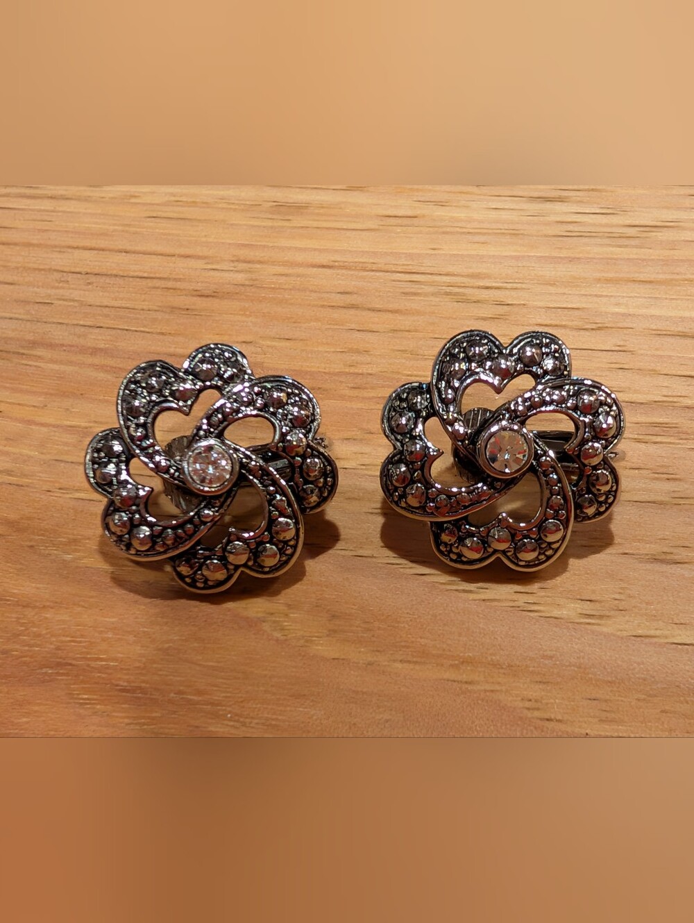 Silver Floral Crystal Stud Earrings